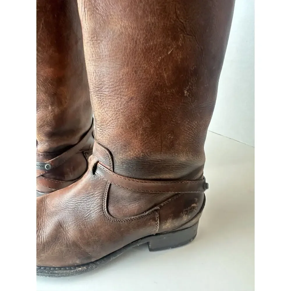 FRYE Lindsay Plate Distressed Leather Tall Riding Boots 76975 Brown Size 7 B - Picture 5 of 16